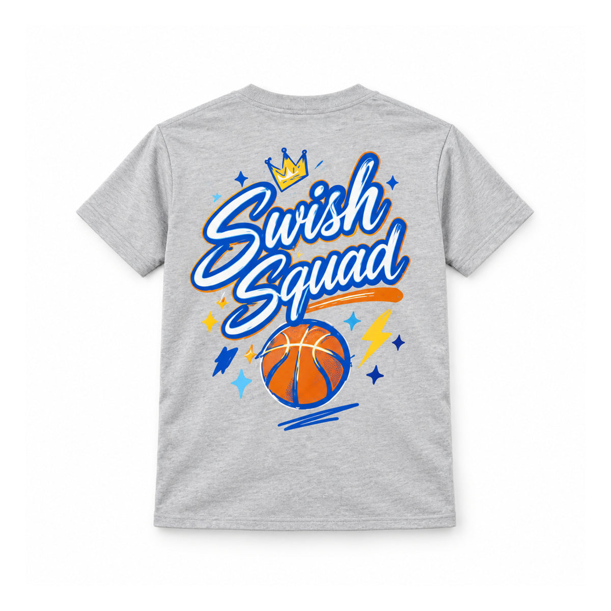 Swish Squad Crown & Basketball Tee – Gray — back view