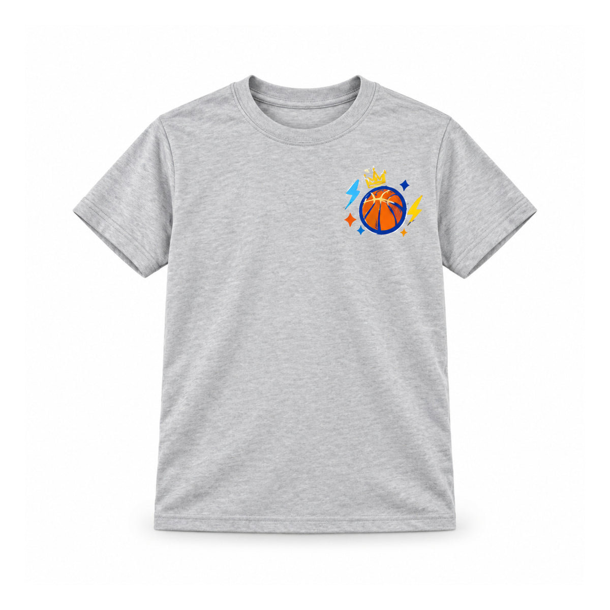 Swish Squad Crown & Basketball Tee – Gray — front view