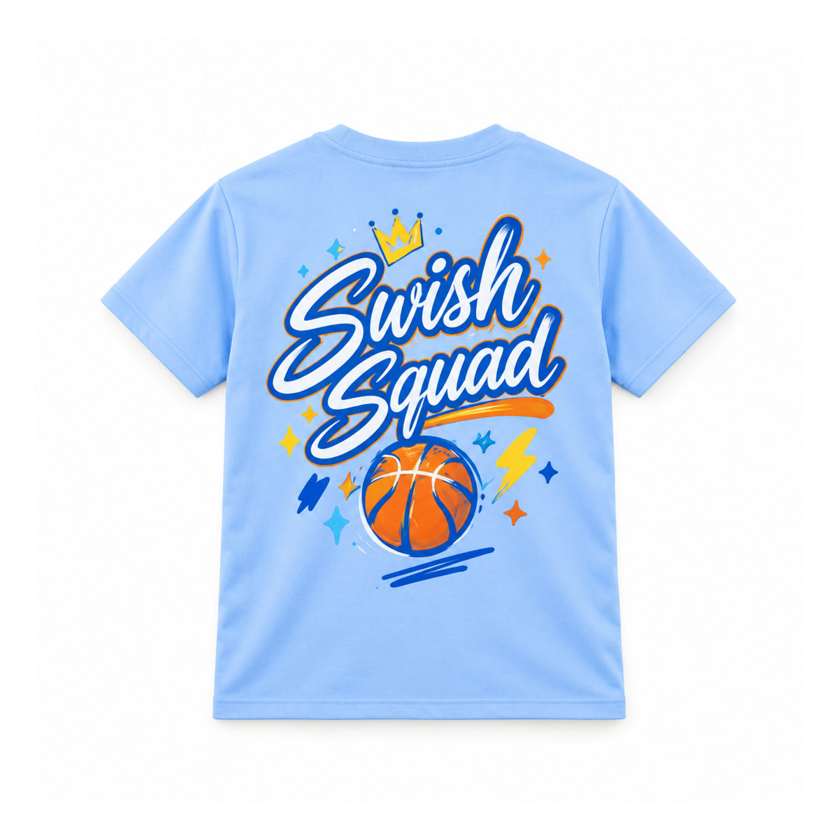Swish Squad Crown & Basketball Tee – Light Blue — back view