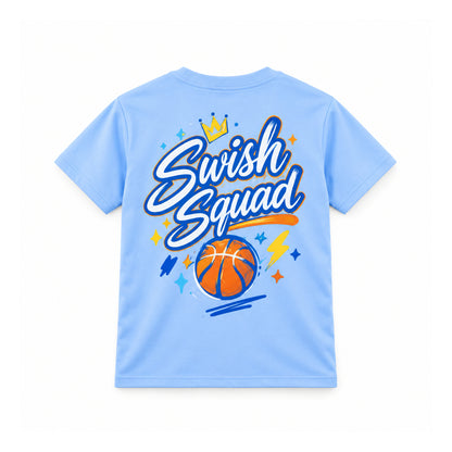 Swish Squad Crown & Basketball Tee – Light Blue — back view