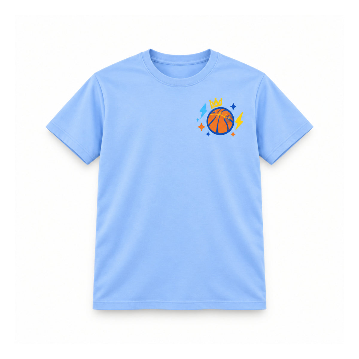 Swish Squad Crown & Basketball Tee – Light Blue — front view