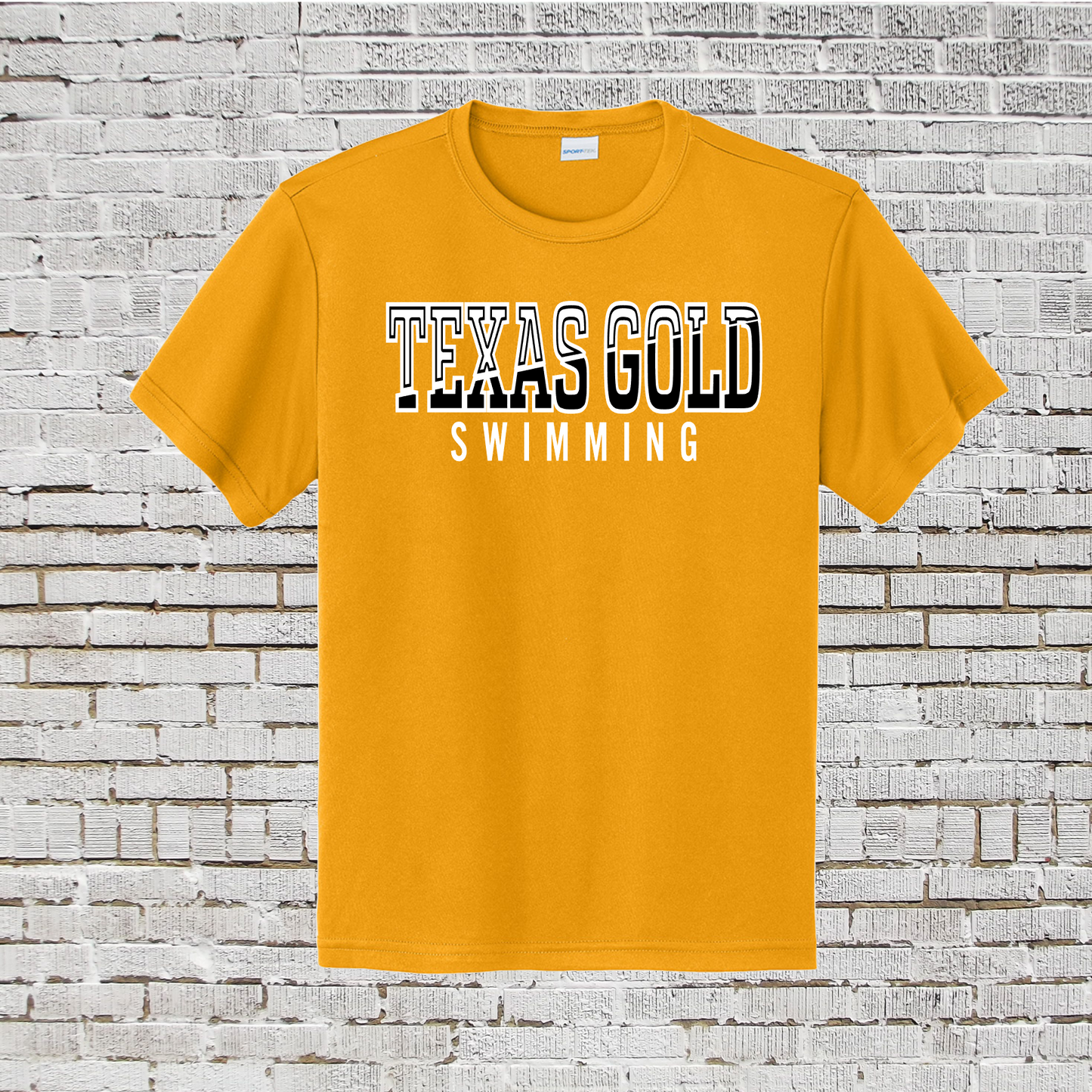 Texas Gold Logo Tshirt, Gold Texas Gold Tee, Texas Gold Swimming Shirt