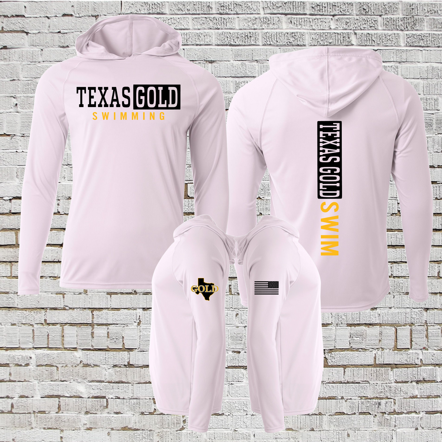 Long Sleeve Texas Gold Swimming Hoodie Tee, Texas Gold Spirit Wear, Texas Gold Swimming Shirt