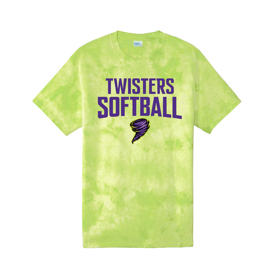 TWISTERS SOFTBALL Tie Dye Team Shirt | Purple Twister Softball Spirit Tee