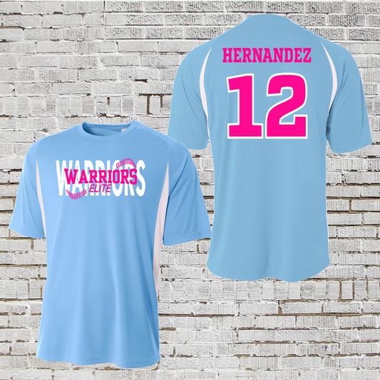 Warriors Elite Softball Practice Tee, Carolina Blue Warriors Softball Tshirt, Blue Warriors Practice Jersey