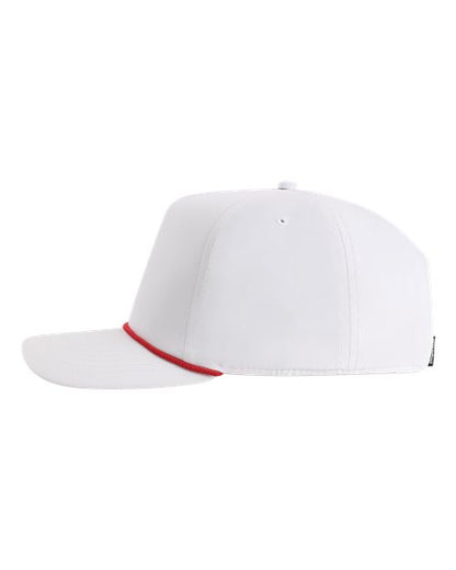 White cap with a red brim on a white background