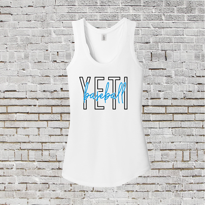 Yeti Baseball Tank Top, Yeti Baseball Tee, Yeti White Tank, Yeti Womens Shirt