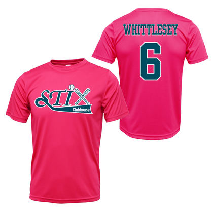 Neon Pink Stix Clubhouse Tee, Neon Pink Drifit Stix Softball Shirt