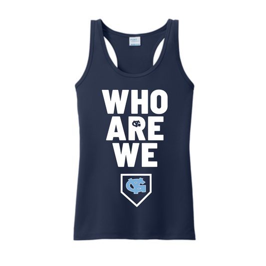 Navy Young Guns Baseball Tank Top, Who Are We Shirt, YG White Tank, Young Guns Womens Shirt