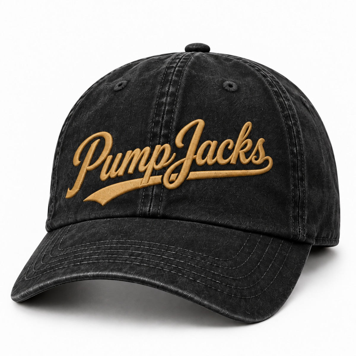 PumpJacks Baseball Script Dad Hat – Washed Black
