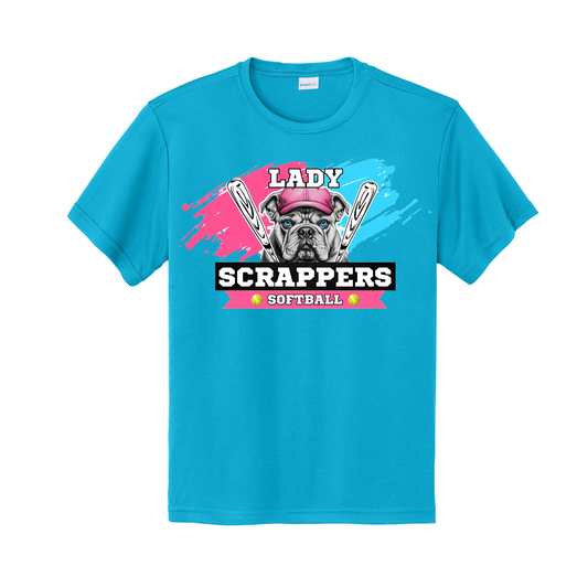 Lady Scrappers Softball Tshirt, Atomic Blue Scrappers Tee, Scrappers Softball Shirt