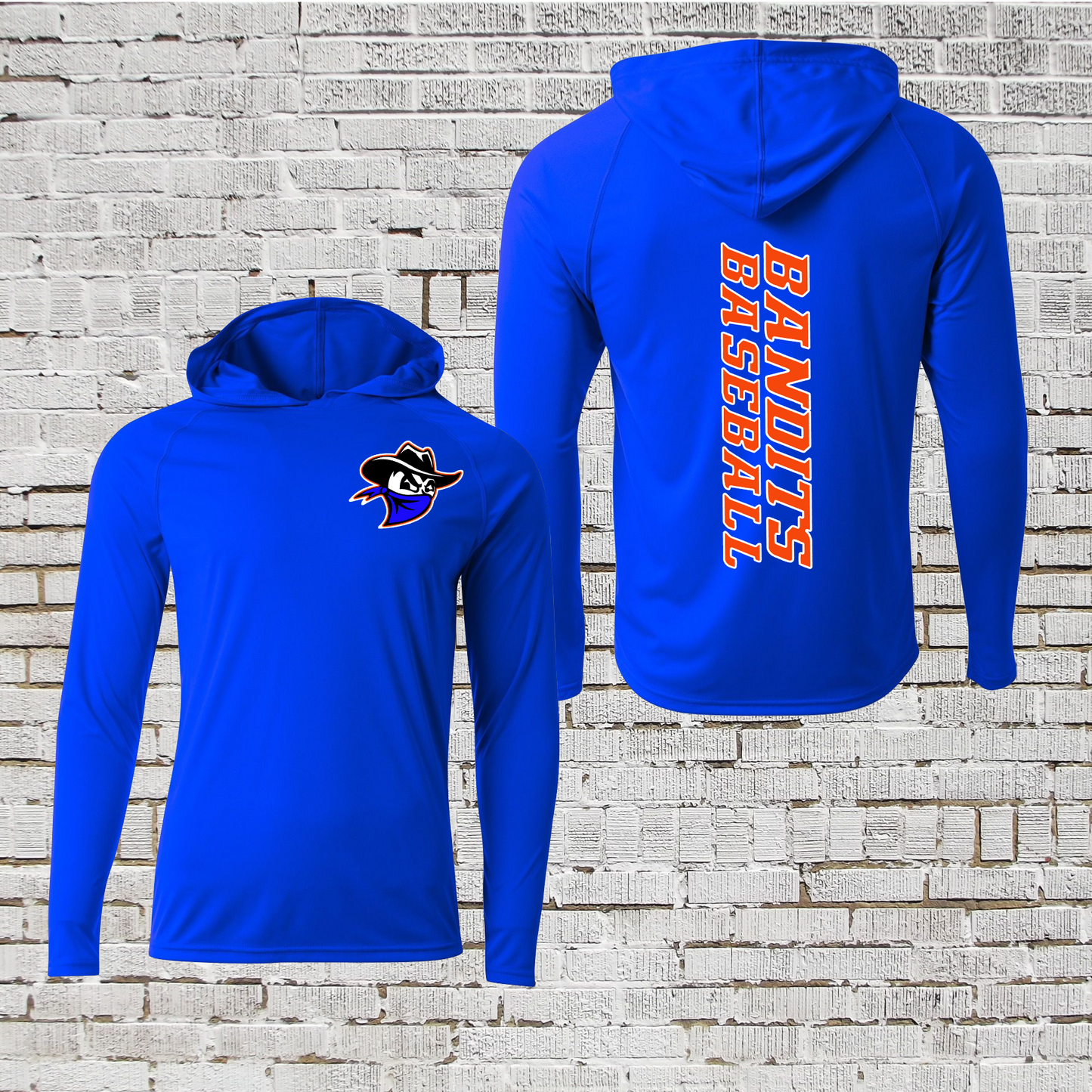 Bandits Baseball Long Sleeve Hoodie Tee, Blue Baseball Hoodie Tee, Bandits Hoodie Tee