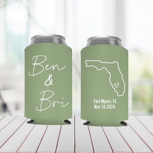 Wedding Party Gifts, Wedding Can Cooler, Wedding Favors, State Outline Cans, Beer Huggers, Wedding Favor, Custom Beer Holder