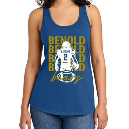 Benold Bears personalized football women’s blue tank top with custom player name and jersey number