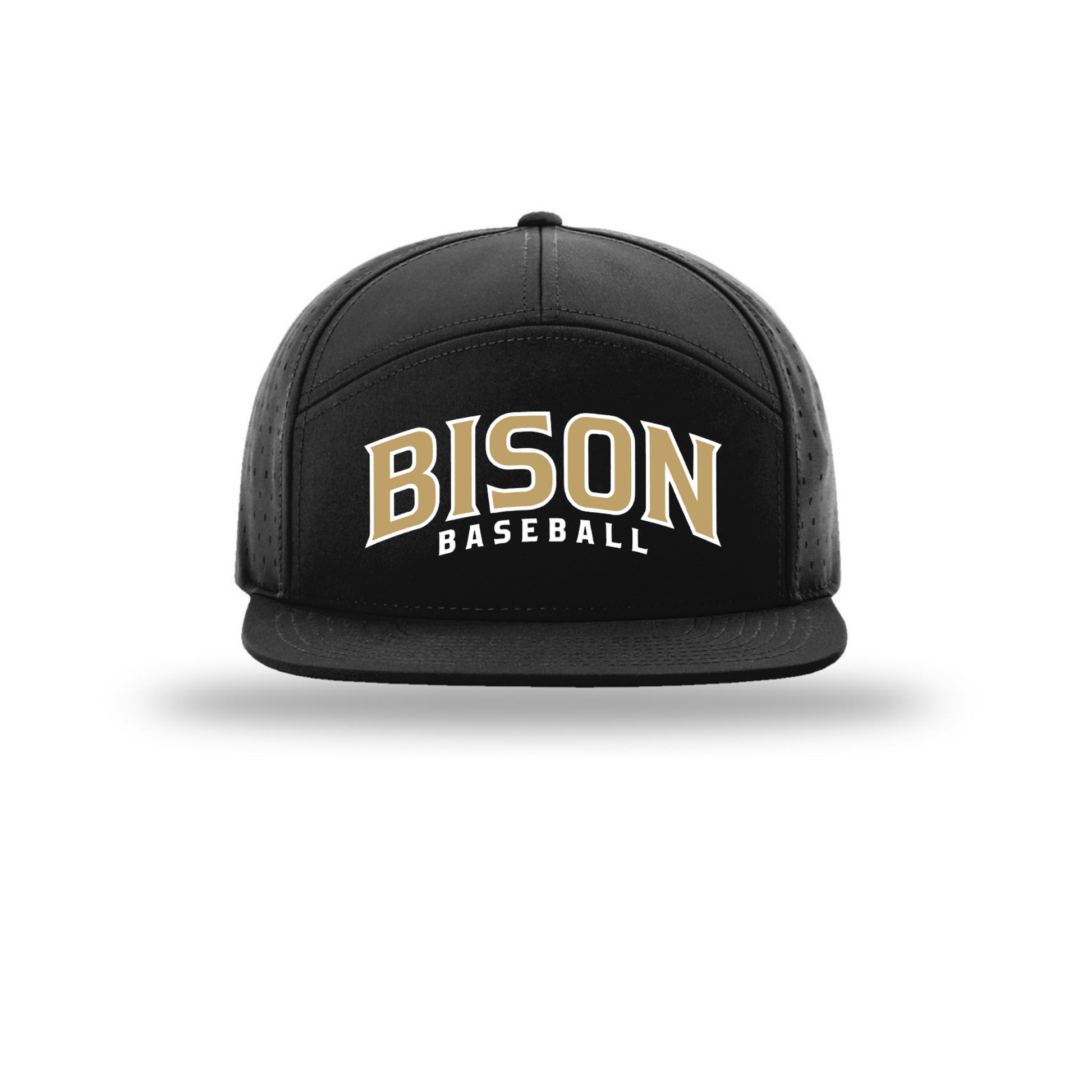 Black Bison Baseball performance hat with gold and white team logo