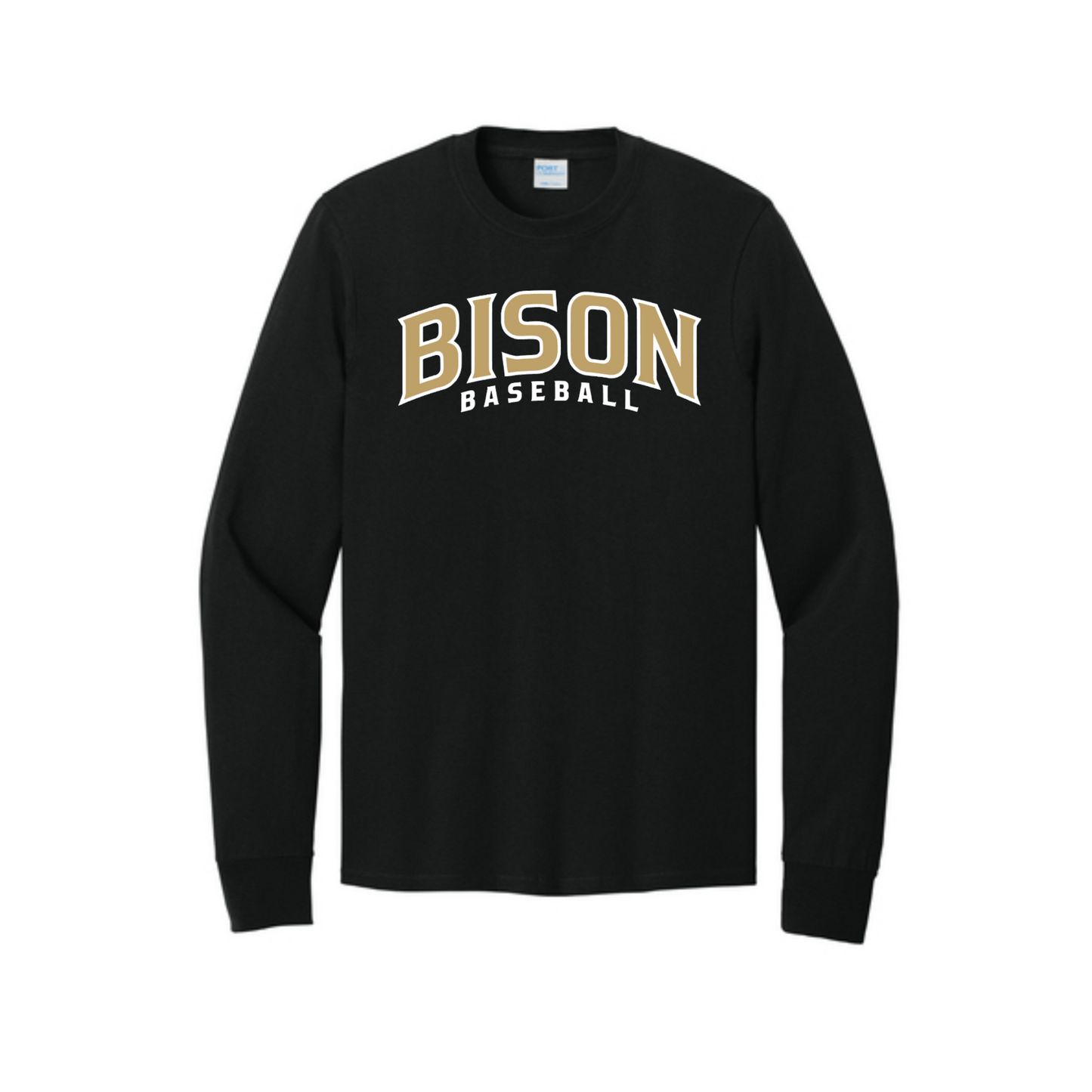 Black Bison Baseball long sleeve shirt with gold and white team design