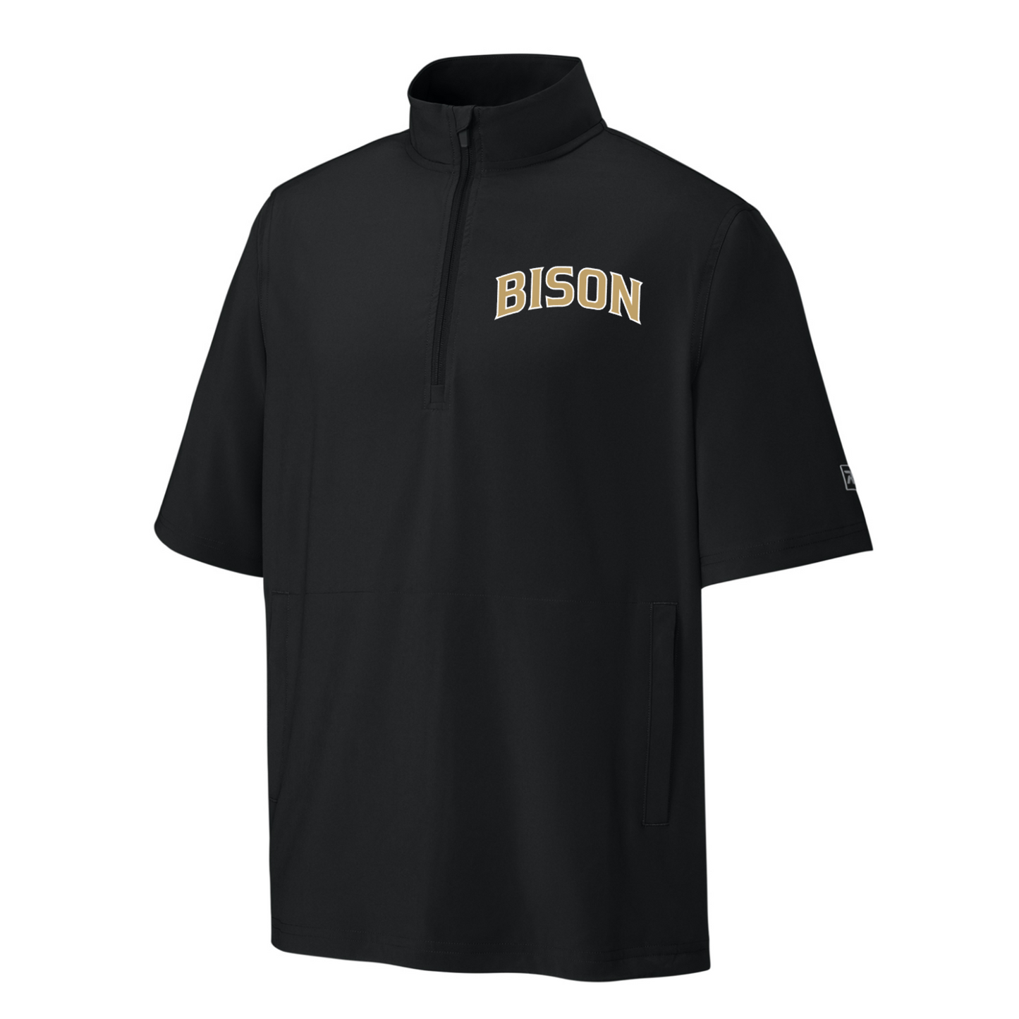 Black Bison Baseball short sleeve quarter zip pullover with gold and white BISON chest design