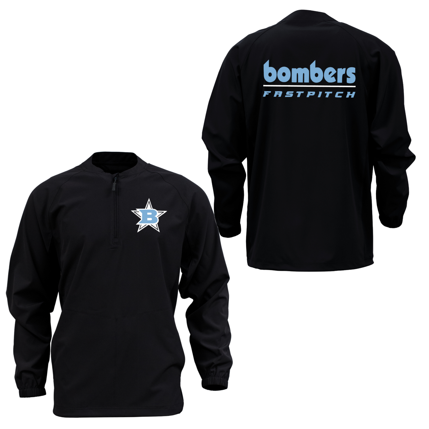 Black Long Sleeve Cage Jacket – Bombers Fastpitch Logo | Team Warm-Up Jacket