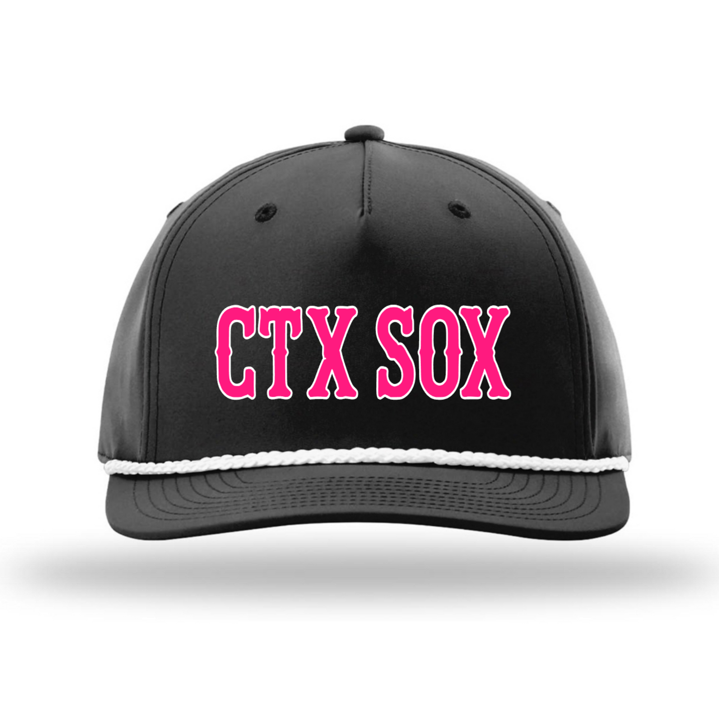 Black cap with pink 'CTX SOX' text on a white background