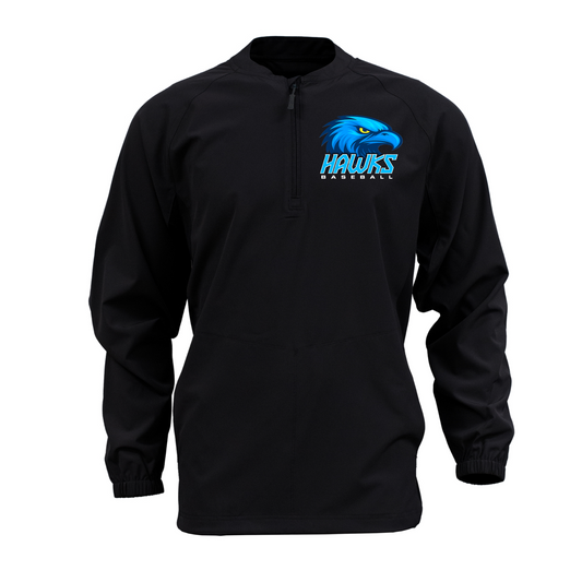 Black Long Sleeve Cage Jacket – Hawks Baseball Logo | Team Warm-Up Jacket