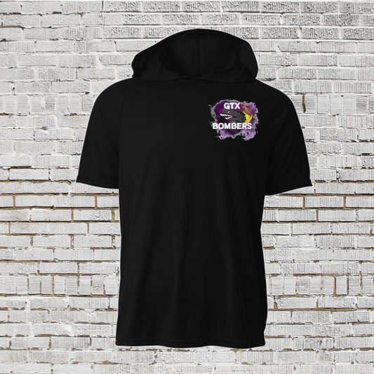 GTX Bombers Softball Hooded Tee, Black Bombers Softball Shirt, Black Hooded Tshirt