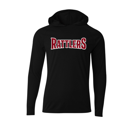 Rattlers Black Hooded Shirt, Long Sleeve Rattlers Baseball Tee, Rattlers Baseball Spiritwear