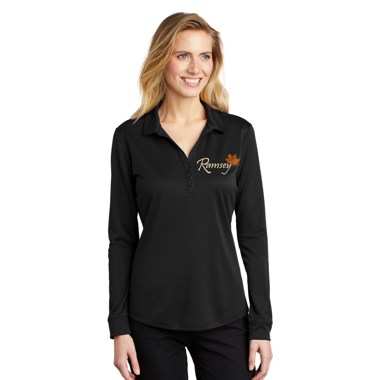 Ramsey Funeral Home Womens Long Sleeve Polo, Womens Ramsey Polo