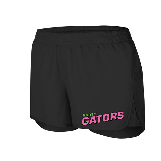 Womens Black Running Shorts, Party Gators Baseball Shorts, Party Gators Baseball Logo'd Shorts