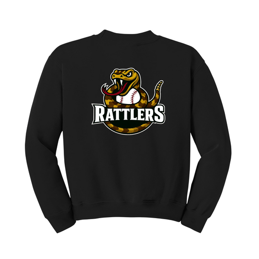 Black Rattlers Baseball Logo'd Fleece, Rattlers Sweatshirt, Black Crewneck Sweatshirt