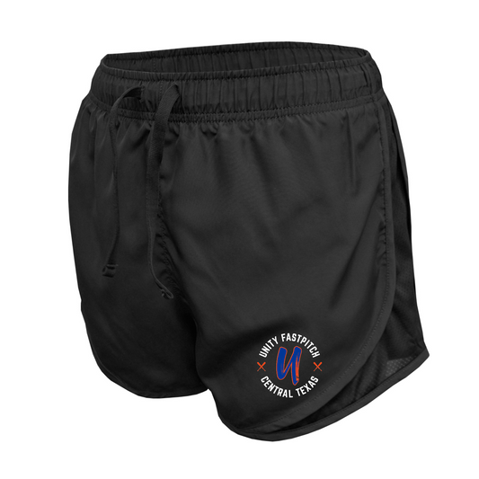 Women’s Black Running Shorts – Unity Fastpitch Central Texas Logo | Athletic Fastpitch Training Shorts