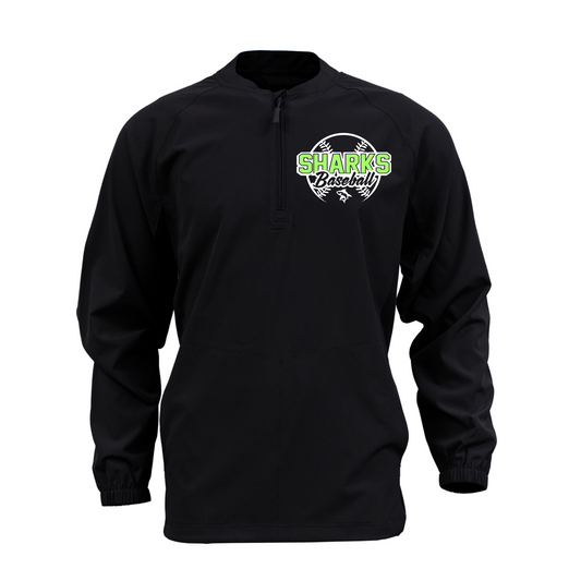 Long Sleeve Black Cage Jacket – Sharks Baseball Logo | Team Warm-Up Top