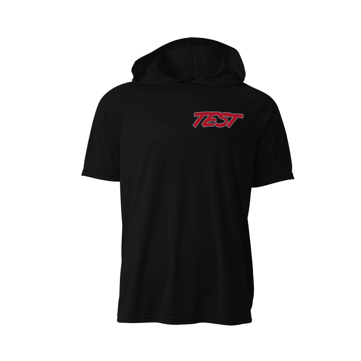 Test Baseball Black Short-Sleeve Hooded Shirt