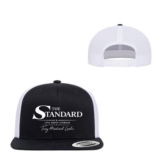 Black and white cap with 'The Standard' logo on a white background