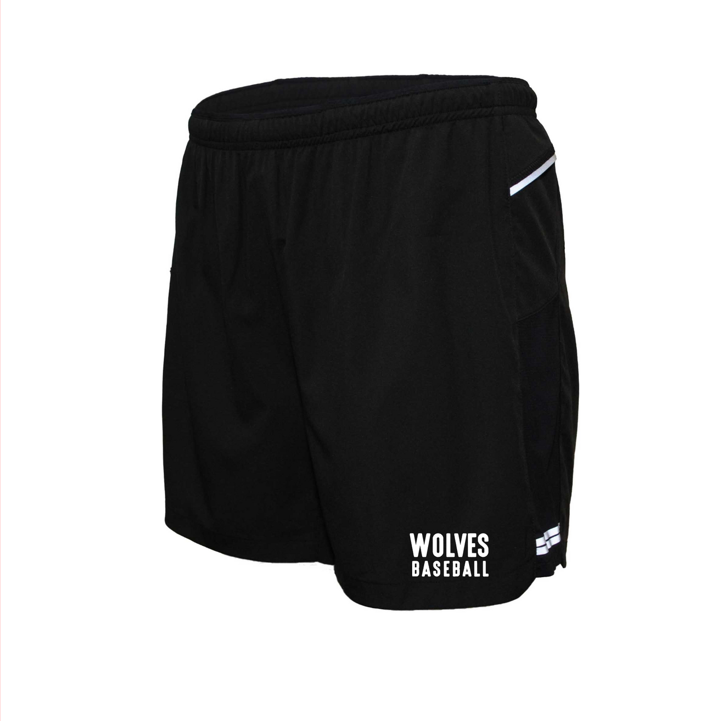 Mens Black Running Shorts, Wolves Baseball Shorts, Wolves Baseball Logo'd Shorts