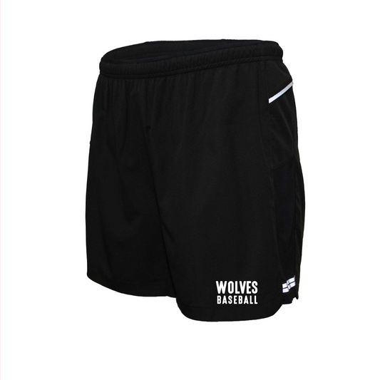 Mens Black Running Shorts, Wolves Baseball Shorts, Wolves Baseball Logo'd Shorts