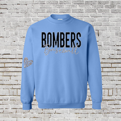 Crewneck Glitter Bombers Baseball Sweatshirt, Black Bombers Sweatshirt, White Bombers Sweatshirt, Blue Bombers Sweatshirt