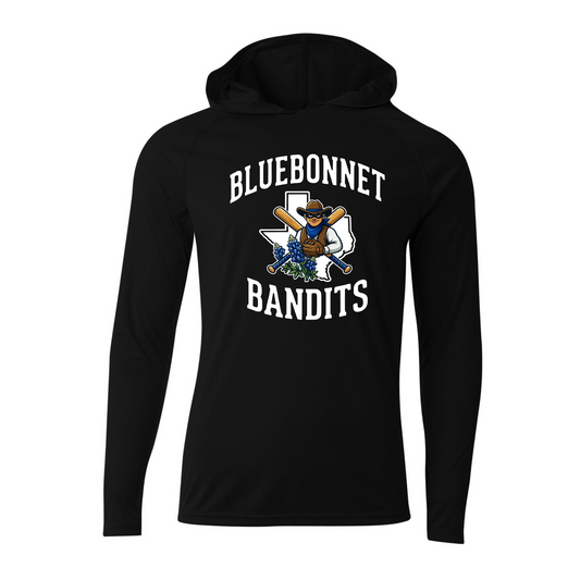 Black Bluebonnet Bandits Baseball Long Sleeve Hooded Tee