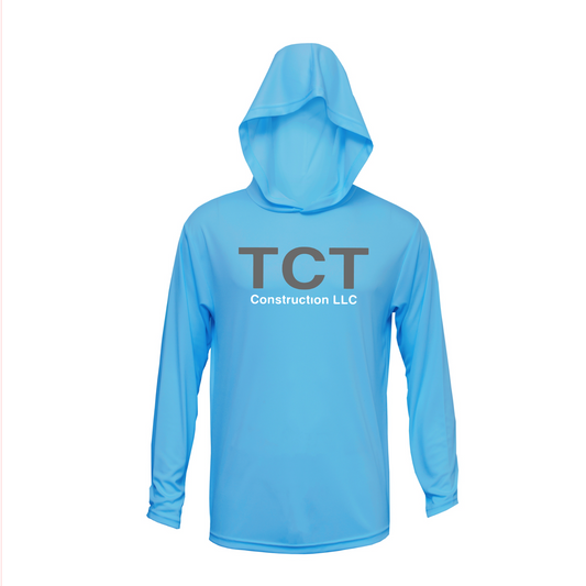 Sky Blue Hooded TCT Construction Performance Shirt, Long Sleeve TCT Shirt, TCT Construction Drifit