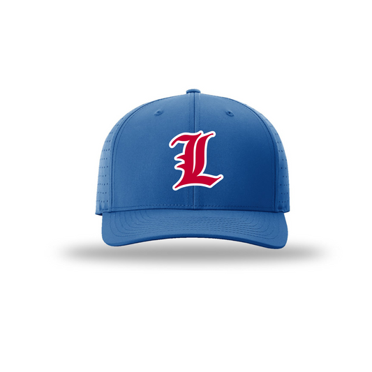 Blue cap with a red and white 'L' logo on a white background