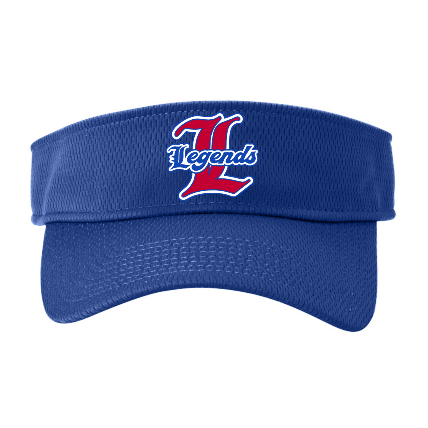 Blue visor with 'Legends' logo on a white background