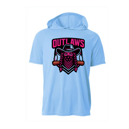 Blue Outlaws Softball Hooded Performance Tee | Outlaws Softball Lightweight Short Sleeve Hoodie | Game Day Softball Spirit Shirt