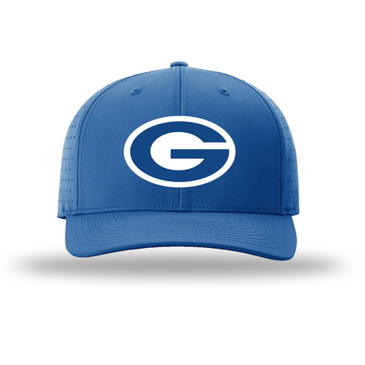 A royal blue structured baseball cap with a white Georgia 'G' logo on the front, shown against a plain white background with a soft drop shadow.