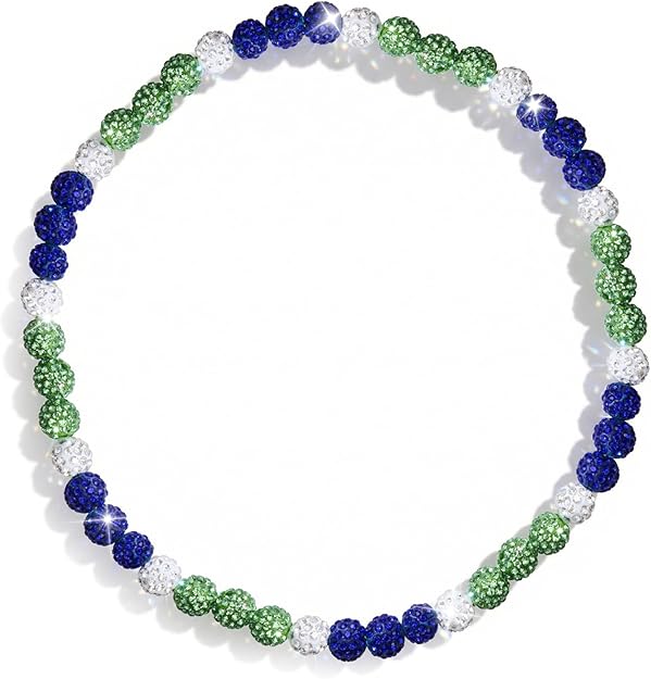 Blue, White & Lime Green Bling Beaded Necklace