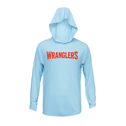 Wranglers Baseball Blue DriFit Long Sleeve Hooded Shirt – Performance Baseball Hoodie Tee