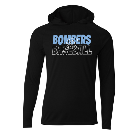 Bombers Baseball Hoodie Tee, Bombers White Baseball Spirit Wear, Georgetown Bombers Hooded Shirt