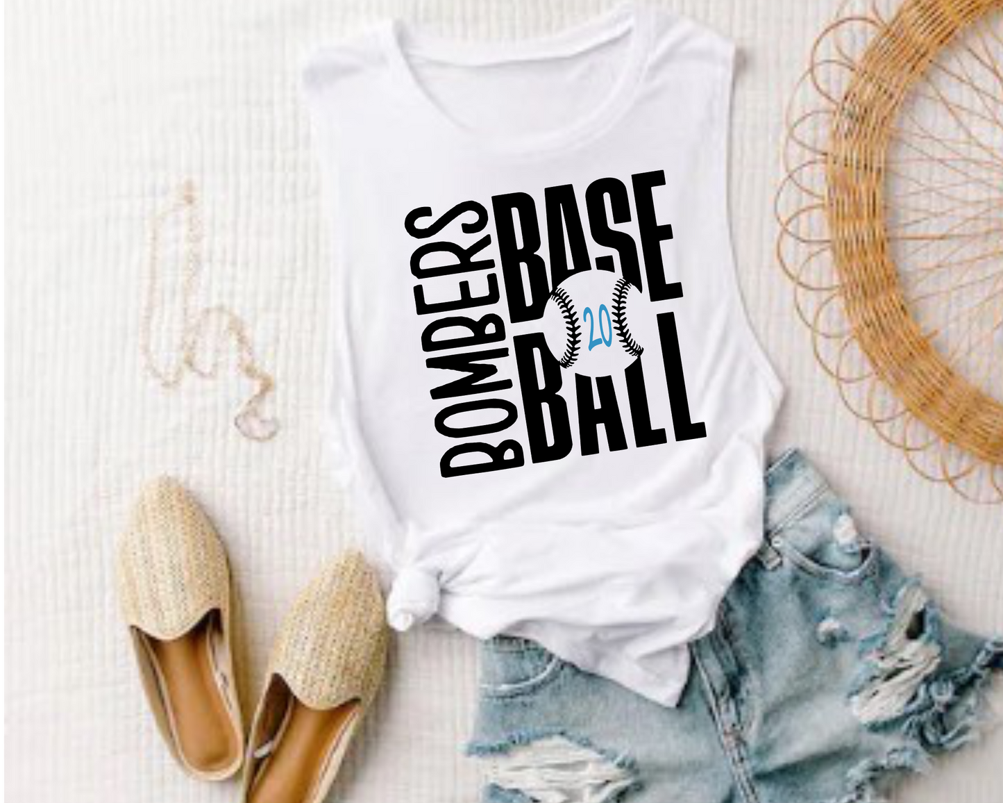 Bombers Baseball White Tank Top, Women's Jersey Muscle Tank, Baseball Womens Tank Top, Bella and Canvas Muscle Tee