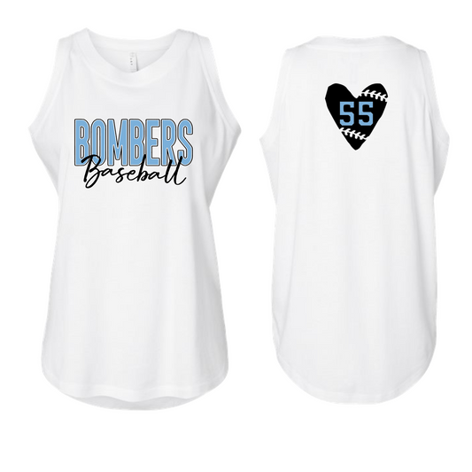 Bombers Baseball Tank Top, Number with Heart Shirt, Bombers White Tank, Gtx Bombers Womens Shirt