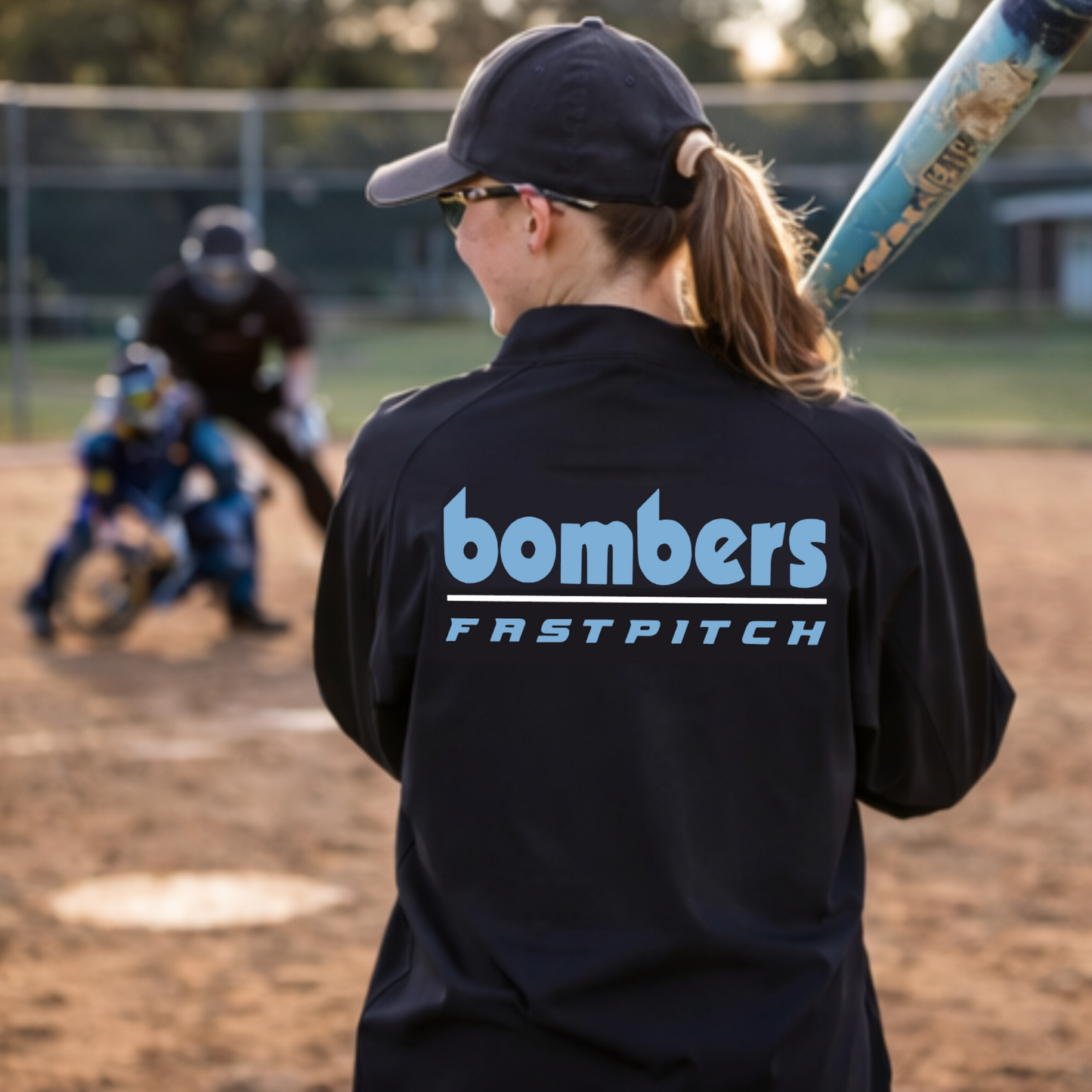 Black Long Sleeve Cage Jacket – Bombers Fastpitch Logo | Team Warm-Up Jacket