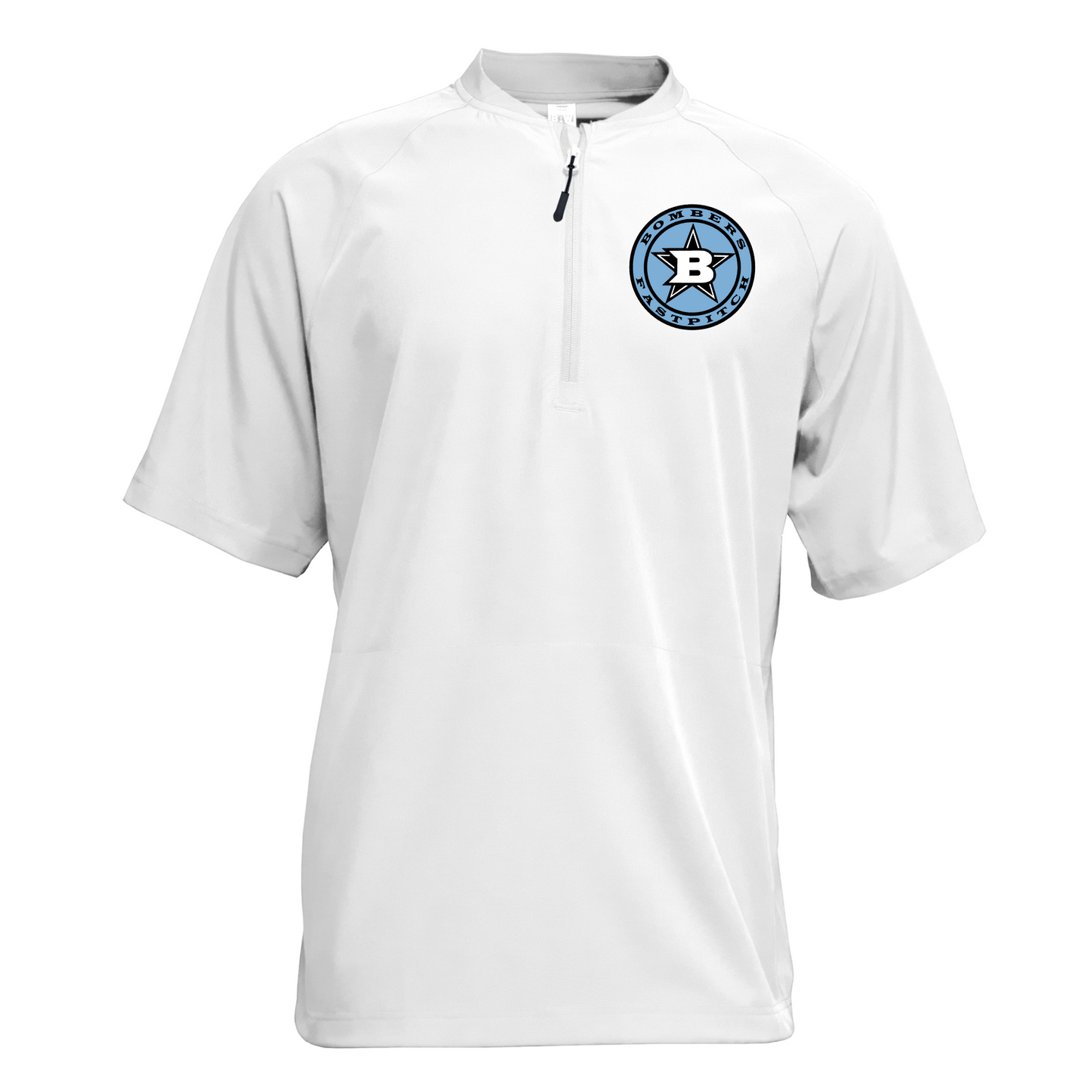 Short Sleeve White Cage Jacket – Bombers Fastpitch Logo | Team Warm-Up Top