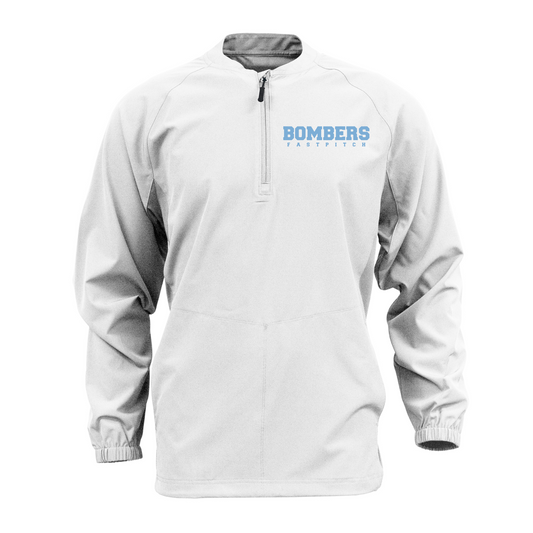 White Long Sleeve Cage Jacket – Bombers Fastpitch Logo | Team Warm-Up Jacket